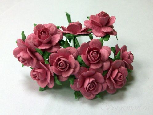 Открытая роза 2см., цвет темно-розовый