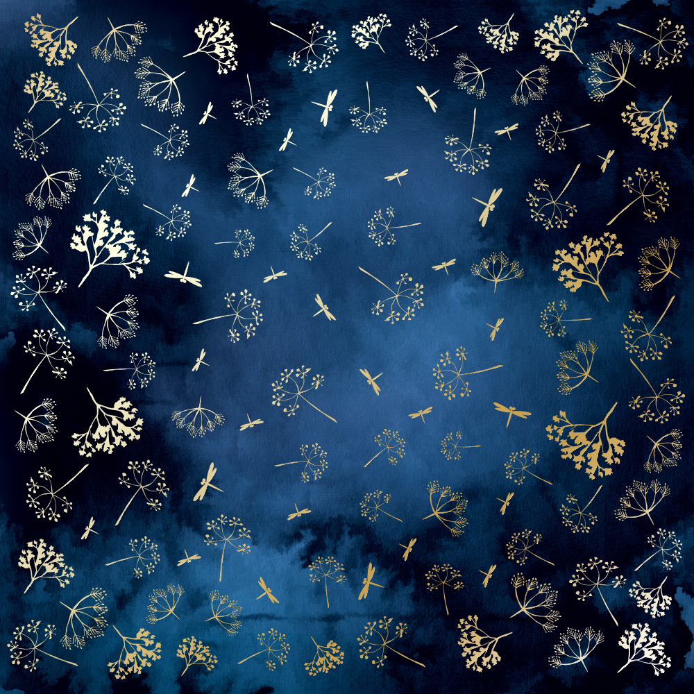 Бумага с фольгированием "Золотой укроп на ночном небе"