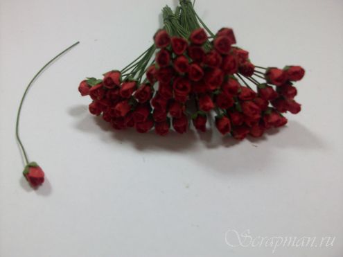 Роза закрытая, цвет "Красный", 0,5см от магазина ScrapMan.ru