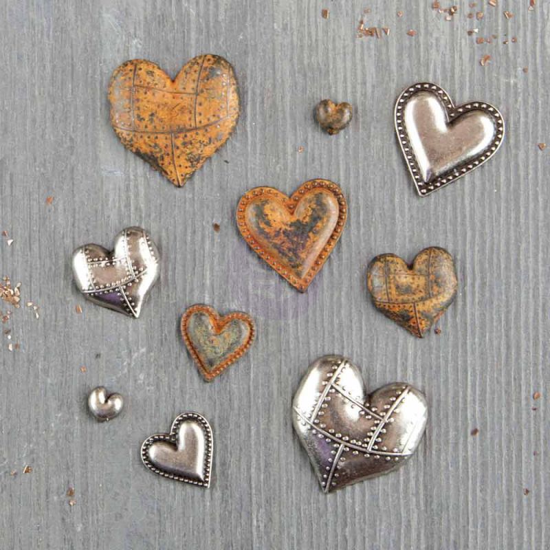 Finnabair Mechanicals Metal Embellishments Tin Hearts 10 штук Prima Marketing