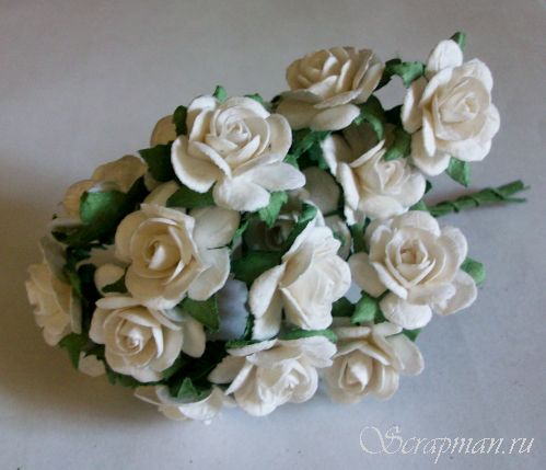 Открытая роза, цвет белый, 2 см. от магазина ScrapMan.ru