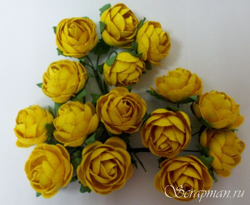 Роза кустовая, цвет "Желтый", 2,5см от магазина ScrapMan.ru