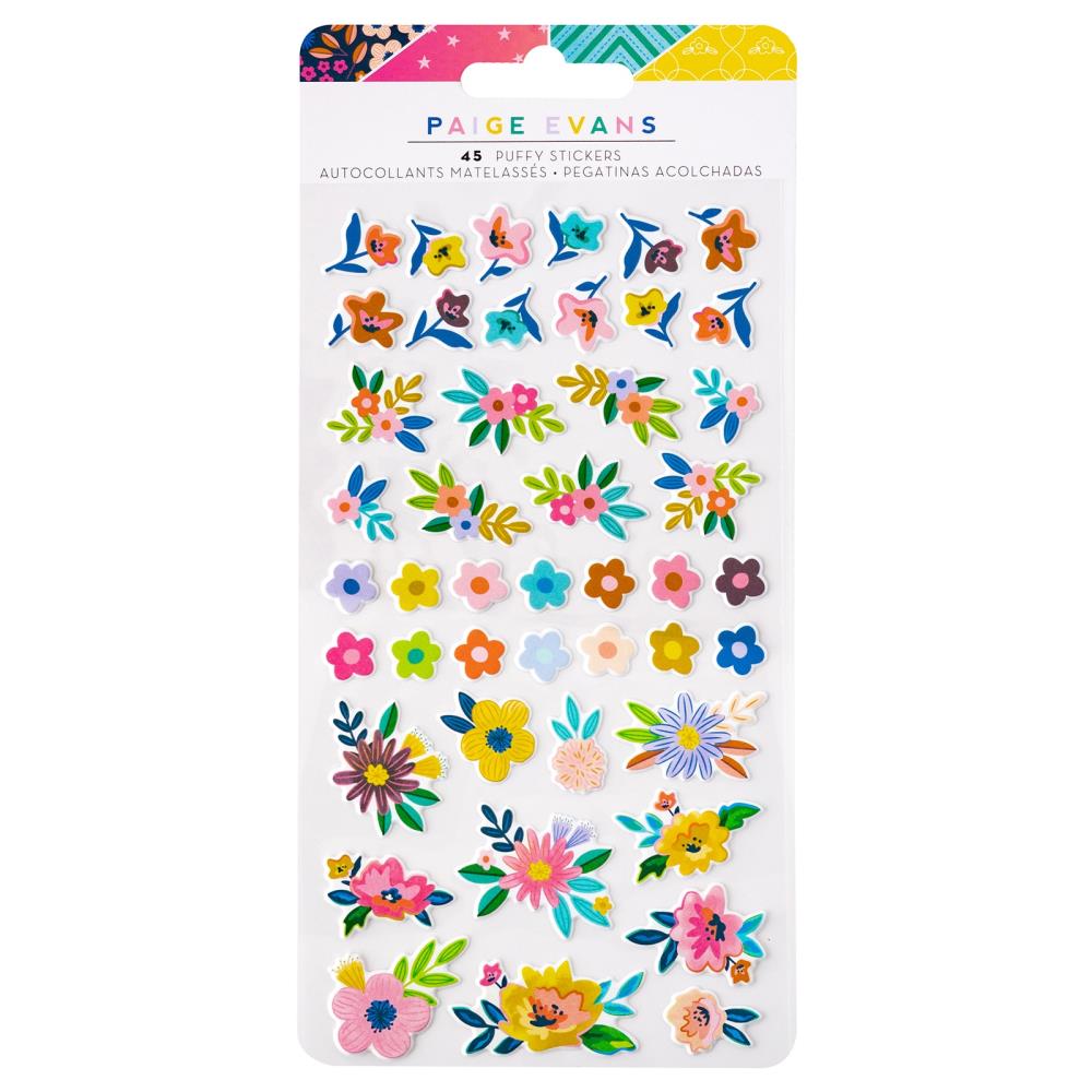 Паф-стикеры Paige Evans Blooming Wild Mini Puffy Stickers 45 штук