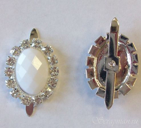 Брадс овальный с камушком и стразами, цвет белый