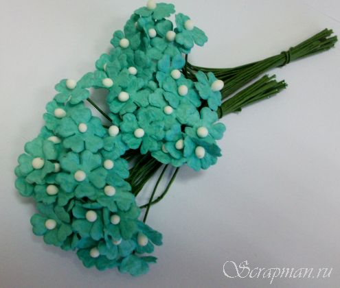 Декоративные цветочки со стеблем, цвет "Бирюзовый", 1см от магазина ScrapMan.ru