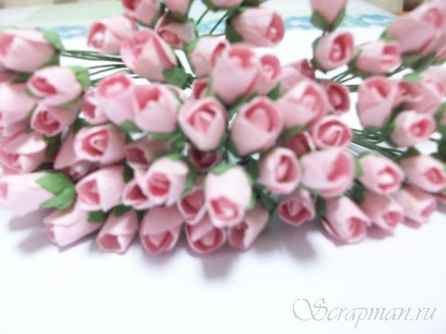 Бутоны роз, полуоткрытые, цвет "Розовый", 0,7см от магазина ScrapMan.ru