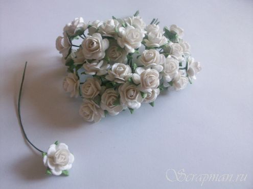 Открытая роза, 1,2 см., цвет белый. от магазина ScrapMan.ru