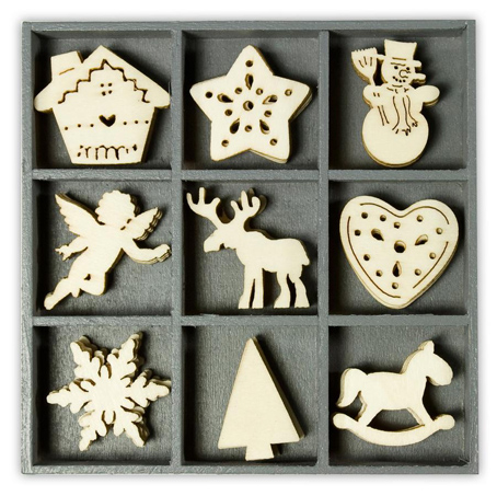 Декоративные элементы из дерева в коробочке "Рождественские элементы"