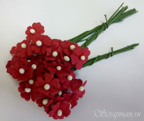 Декоративные цветочки со стеблем, цвет "Красный", 1см от магазина ScrapMan.ru