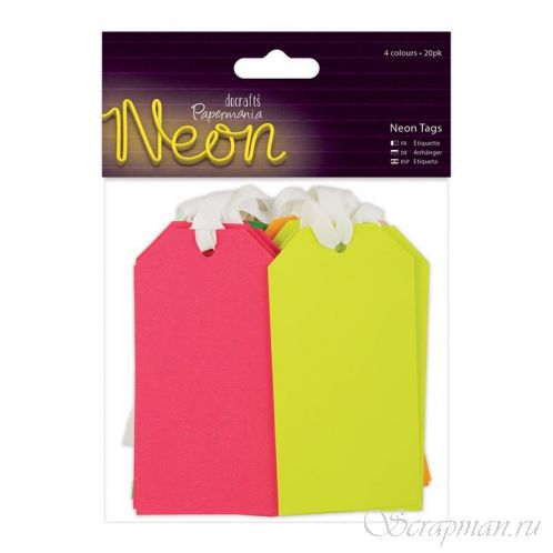 Набор неоновых тегов 4 штуки Papermania от магазина ScrapMan.ru