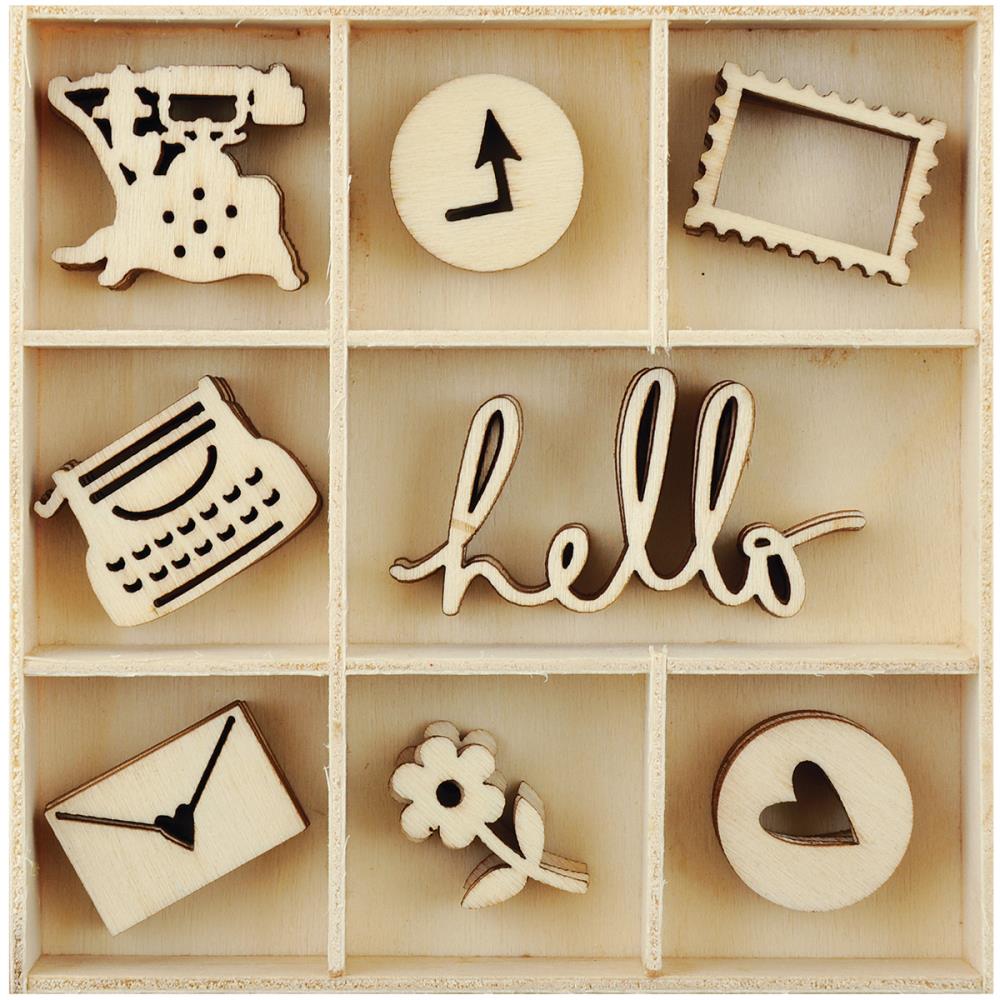 Набор деревянных украшений "Hello" 8 штук от KaiserCraft