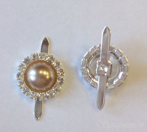 Брадс круглый жемчужный со стразами, цвет бежевый