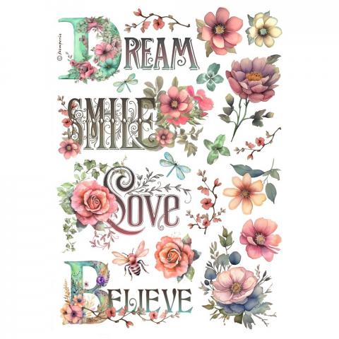 Бумага рисовая для декупажа А4 "Dream, smile, love, Believe" от STAMPERIA