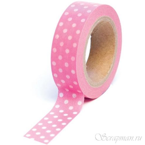 Бумажный скотч "Белый горох на розовом фоне" от магазина ScrapMan.ru