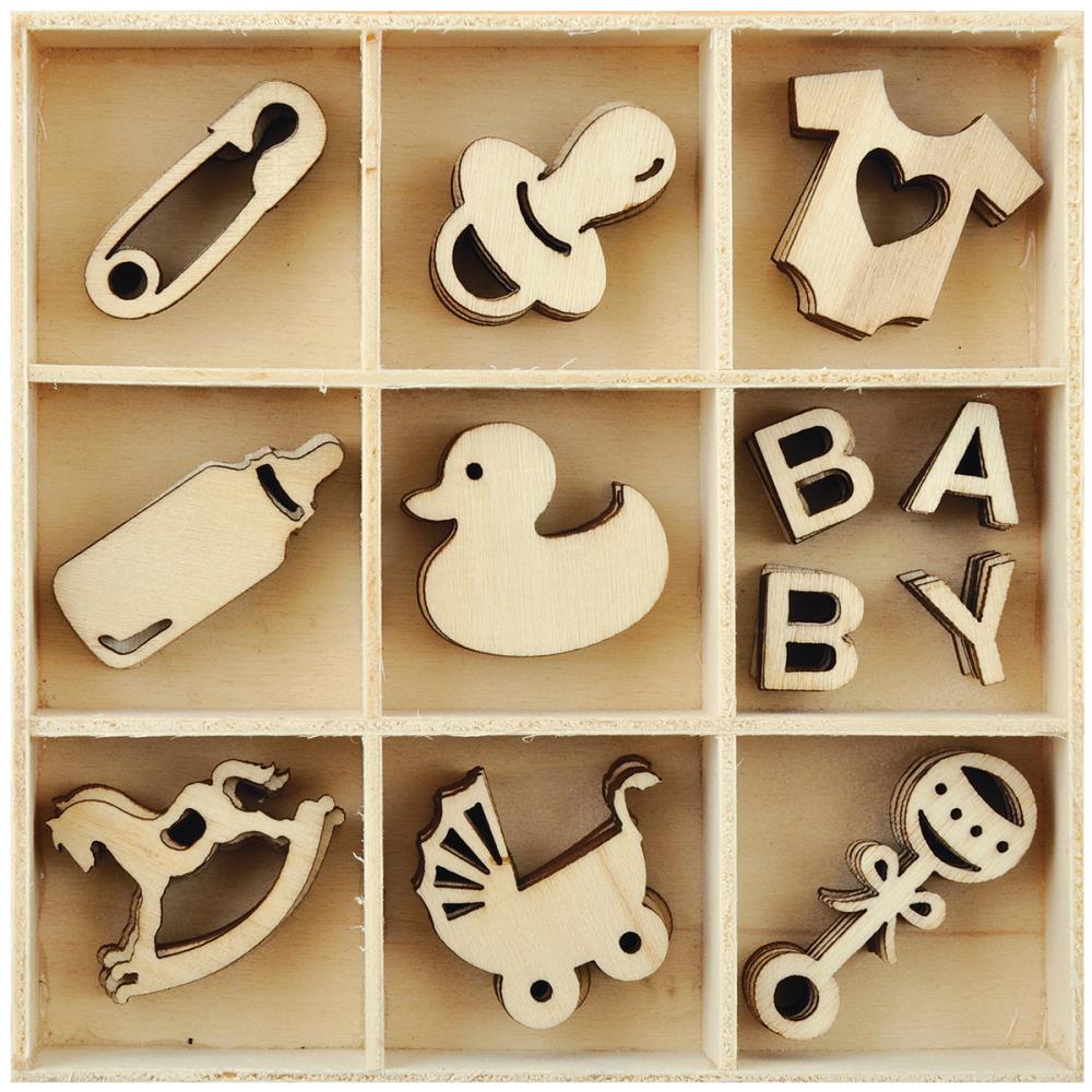 Набор деревянных украшений "Baby" 9 штук от KaiserCraft