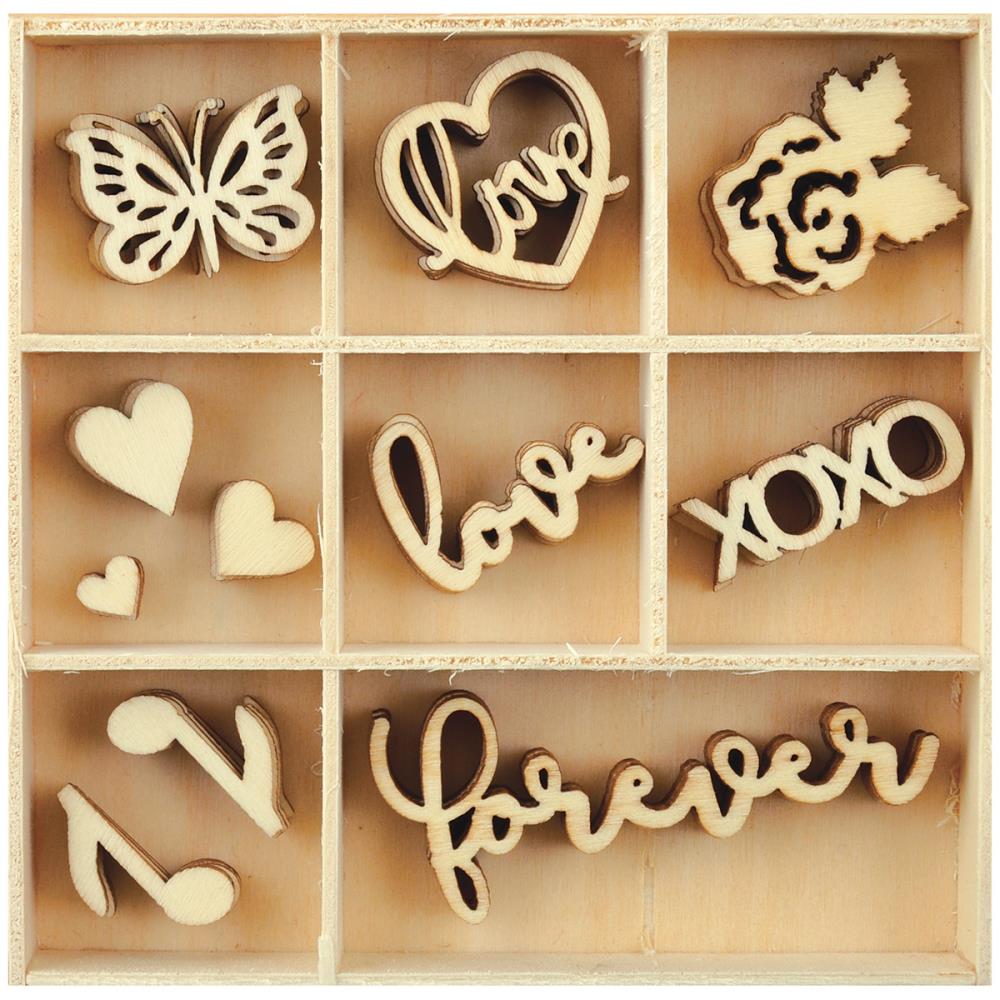 Набор деревянных украшений "Love" 8 штук от KaiserCraft