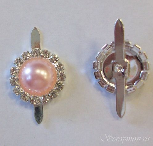 Брадс круглый жемчужный со стразами, цвет светло-розовый