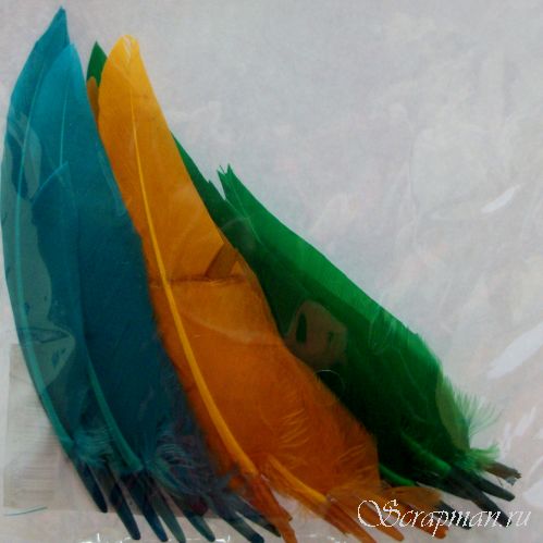 Декоративные перья голубой/зеленый/охра 