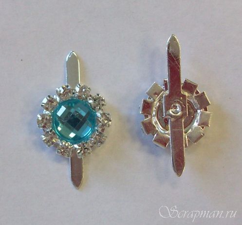 Брадс круглый с камушком и стразами, цвет голубой