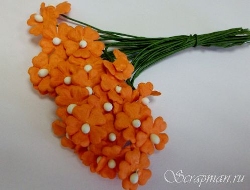 Декоративные цветочки со стеблем, цвет "Оранжевый", 1см от магазина ScrapMan.ru