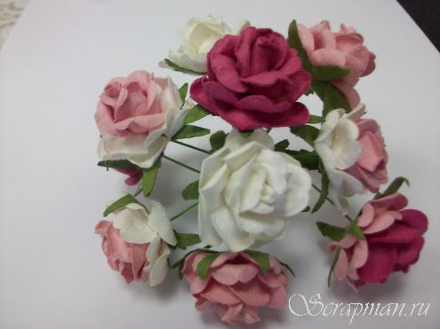 Роза дикая, цвет "Розовый микс", 3см от магазина ScrapMan.ru