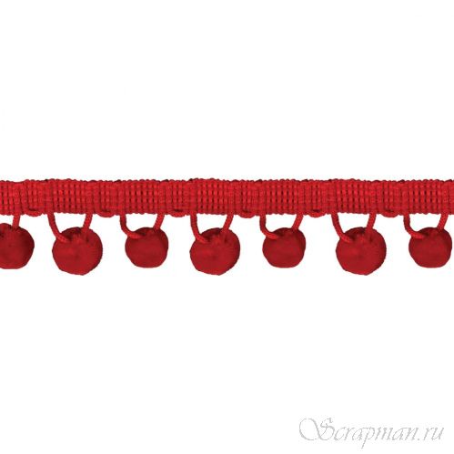 Лента с помпонами, цвет Красный, 1 метр