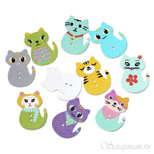 Деревянные пуговицы "Кошечки"