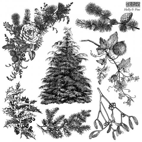 Набор штампов "HOLLY & PINE" 7 штук  IOD + маска