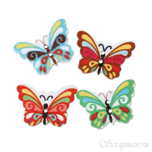 Деревянные пуговицы "Бабочка" разноцветные от магазина ScrapMan.ru