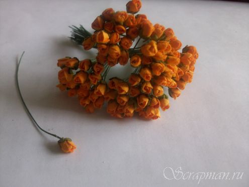 Роза закрытая, цвет "Оранжевый", 0,5см от магазина ScrapMan.ru