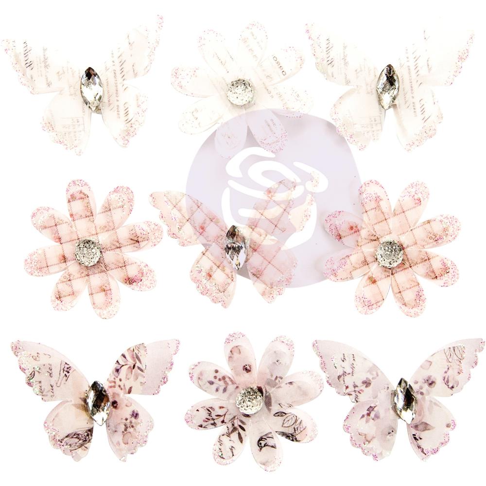 Набор цветов и бабочек + калька "Pale Wind" из коллекции "Lavender Frost"