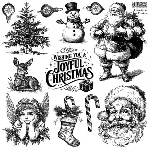 Набор штампов "CHRISTMAS WISHES" 12 штук  IOD + маска