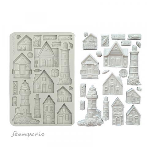 Молд силиконовый SILENT SEA Houses and Lighthouse Stamperia 