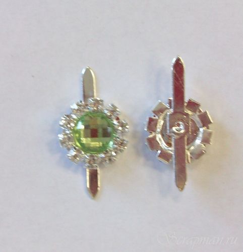 Брадс круглый с камушком и стразами, цвет светло-зеленый