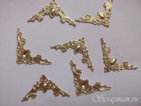 Металлические уголки ажурные, плоские, золото от магазина ScrapMan.ru