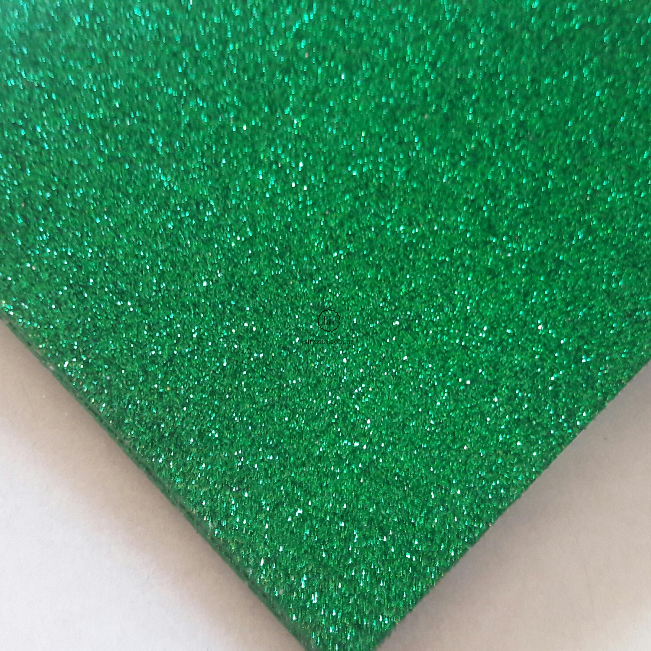 Фоамиран с глиттером, самоклеющийся "Темно-зеленый" 2 мм формат А4