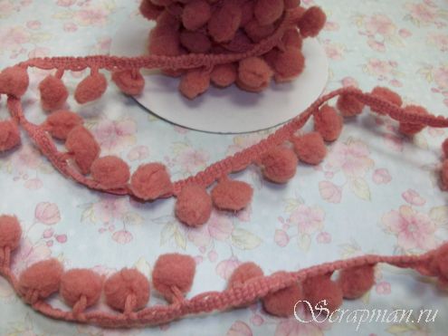 Лента с помпонами, Темно розовая