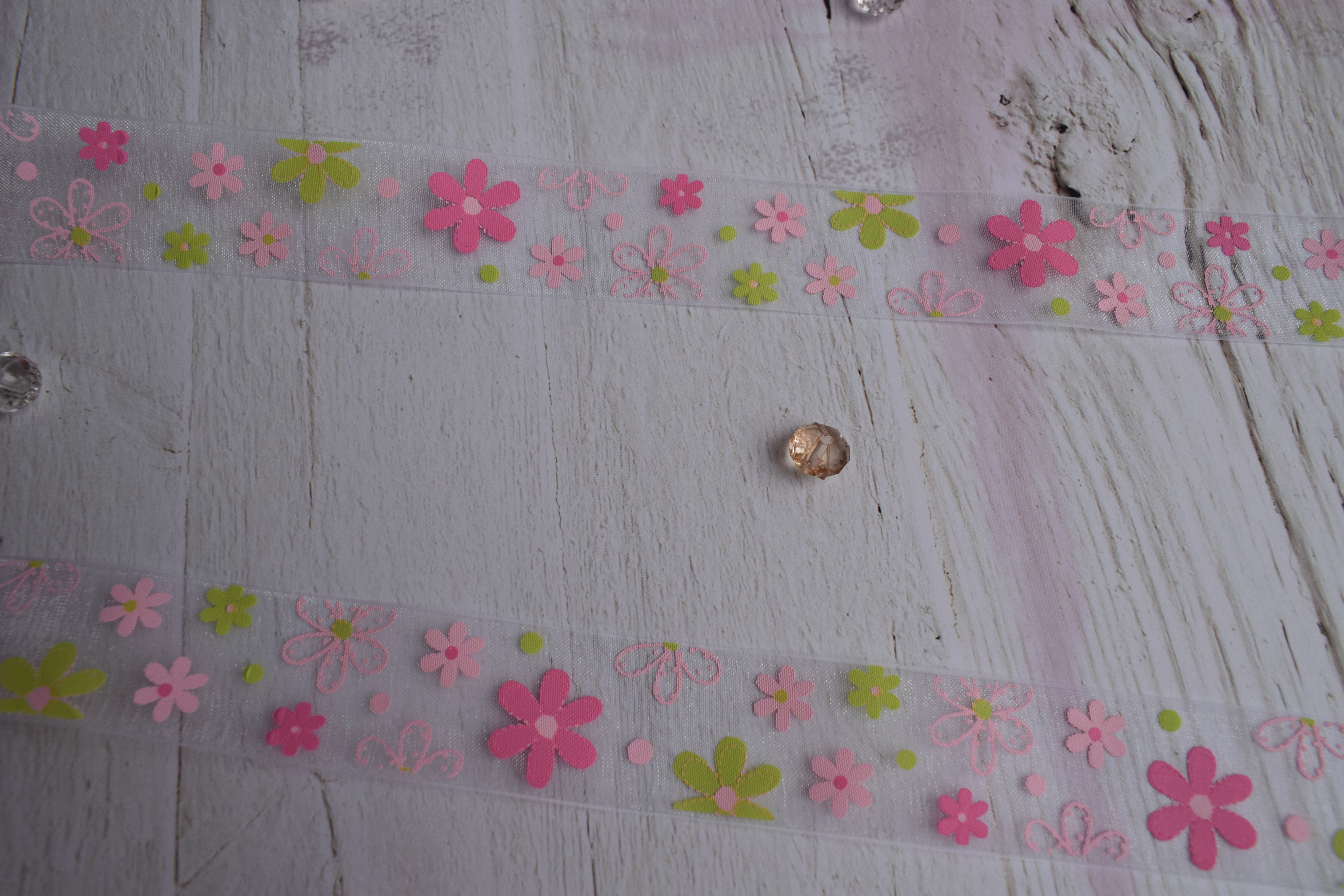 Лента из органзы Цветочная поляна 2,5см, 1 метр