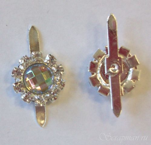 Брадс круглый с камушком и стразами, цвет хамелион