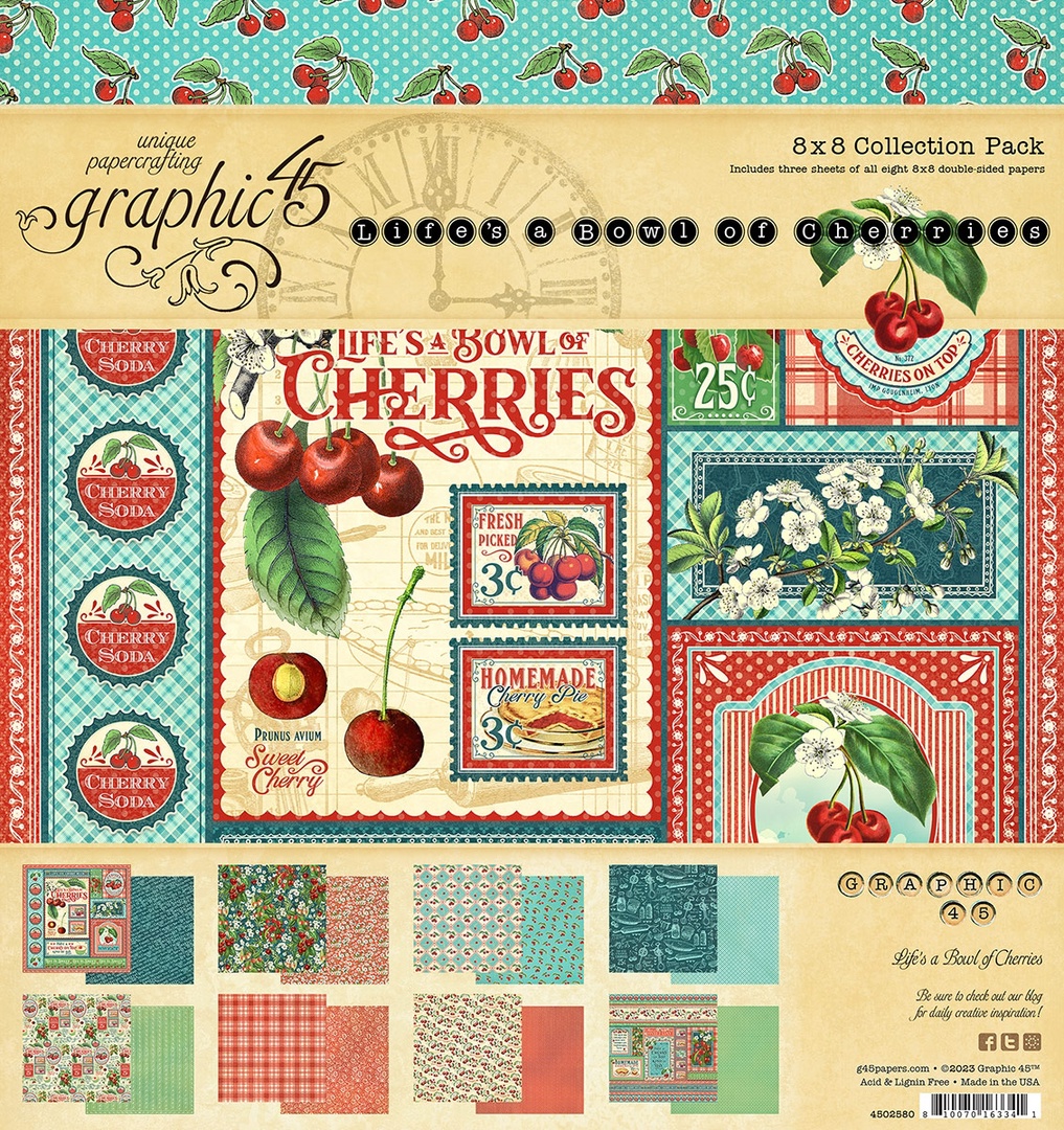 Набор бумаги из коллекции "Life's A Bowl Of Cherries" 8 листов 20*20см