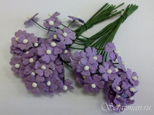 Декоративные цветочки со стеблем, цвет "Сиреневый", 1см от магазина ScrapMan.ru
