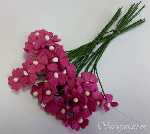 Декоративные цветочки со стеблем, цвет "Малиновый", 1см от магазина ScrapMan.ru