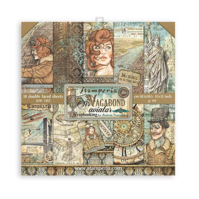 Набор бумаги "Sir Vagabond Aviator" 10 листов + бонус от Stamperia 