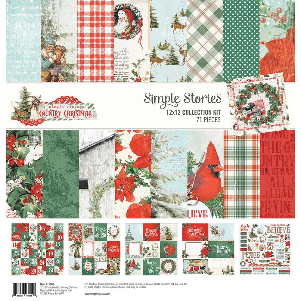 Набор бумаги (KIT) из коллекции "Country Christmas" 12 листов + стикеры