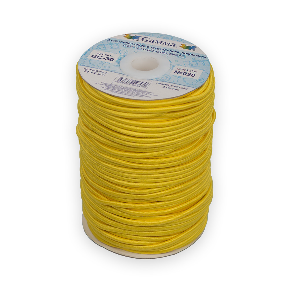 Эластичный шнур с текстильным покрытием, 3мм, желтый