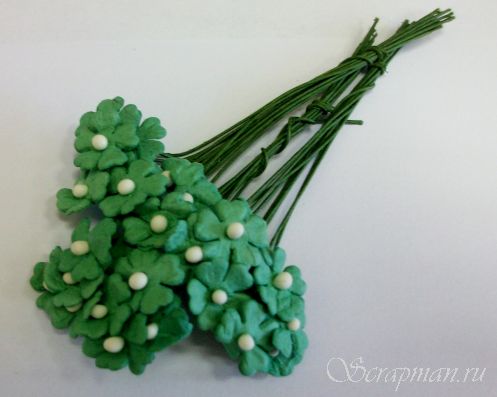Декоративные цветочки со стеблем, цвет "Зеленый", 1см