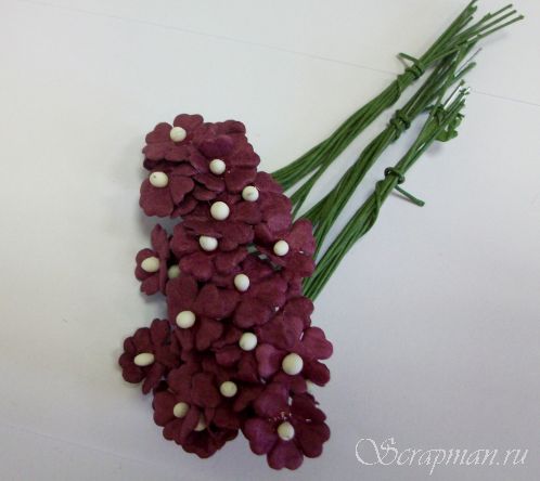 Декоративные цветочки со стеблем, цвет "Бургундский", 1см